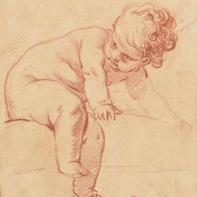 François Boucher — Сидящий путто, наклонившийся вперед и опирающийся на руки