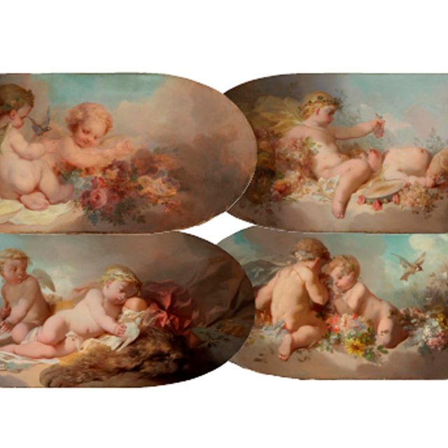 François Boucher — Путти и маленький сатир с цветами, фруктами, птицами и другими предметами