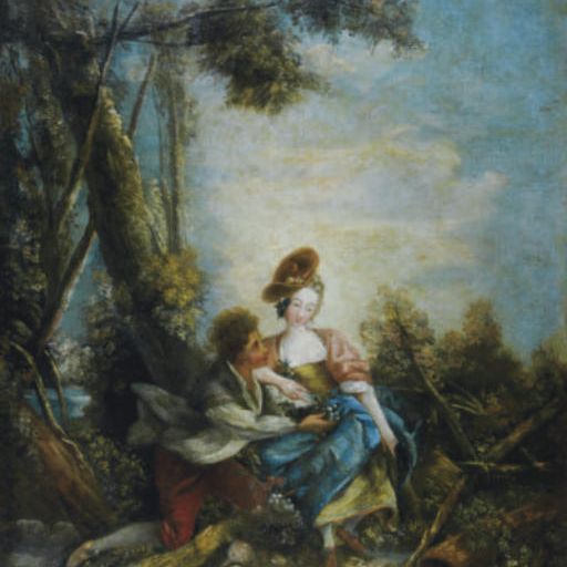 François Boucher — Пара пастухов на пейзаже и сопутствующая картина