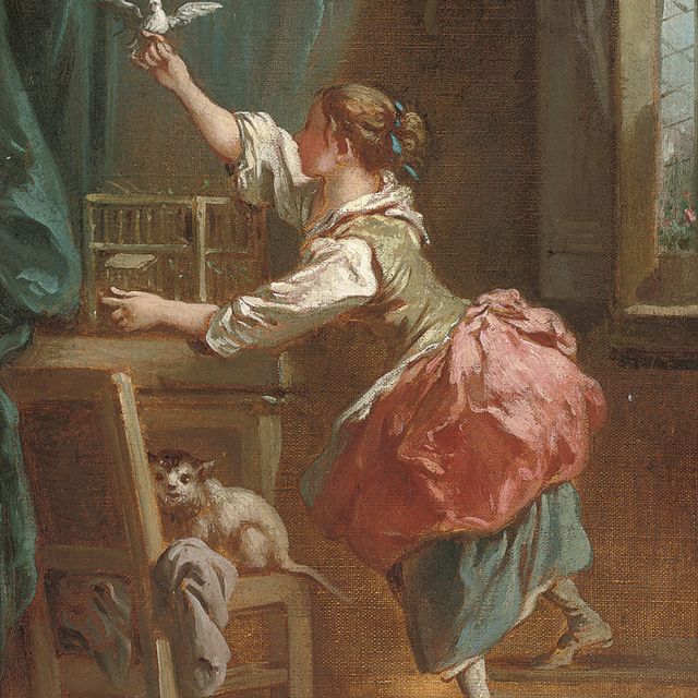 François Boucher — Интерьер с девушкой, выпускающей голубя из клетки