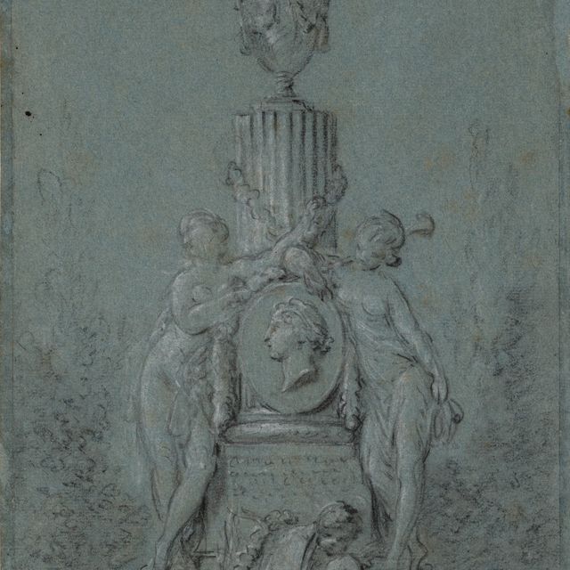 François Boucher — Памятник в честь Доротеи Сандов, портрет в профиль в медальоне на вершине одной колонны и одной могилы