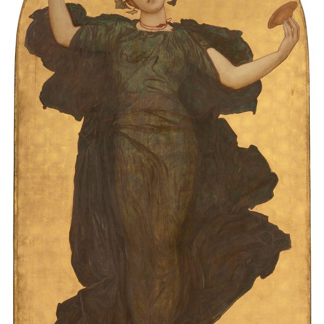 Frederic Leighton — Танцующая девушка с тарелками в зеленом одеянии