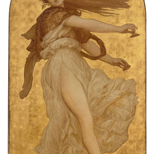 Frederic Leighton — Танцующая девушка с тарелками в белом одеянии