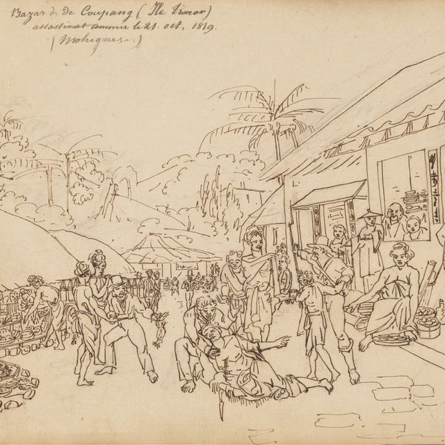 French School — Сцена убийства на базаре в Купанге (остров Тимор, 21 октября 1818 года)