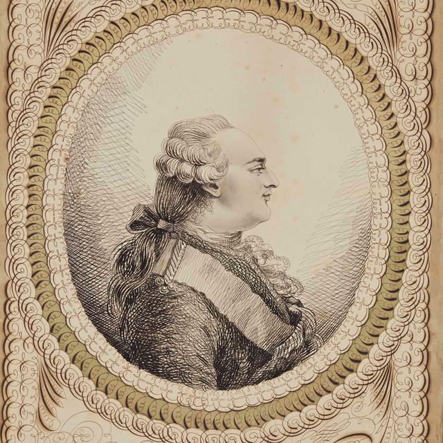 French School — Каллиграфический портрет Людовика XVI в профиль