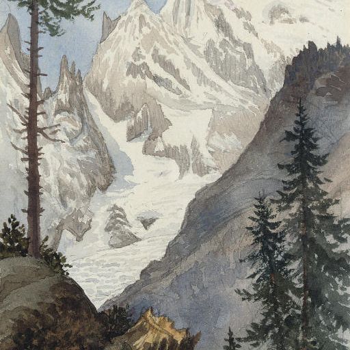 French School — Монблан с горы Сакс; День Геанта, Курмайор, 1877