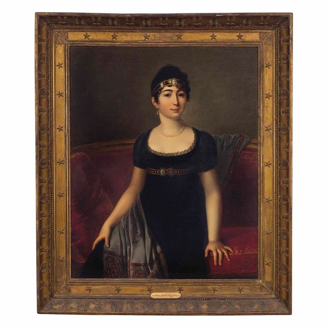 French School — Портрет дамы, традиционно идентифицируемой как Жозефина Бонапарт (1763-1814), императрица-консорт Наполеона Бонапарта, в три четверти роста
