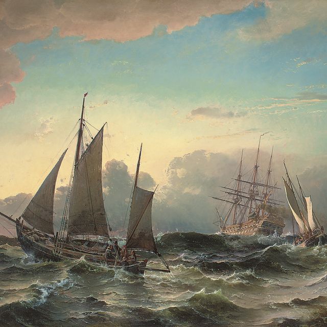 Friedrich — Шведский винтовой линкор "Стокгольм" в штормовом море, рядом с которым находятся небольшие суда