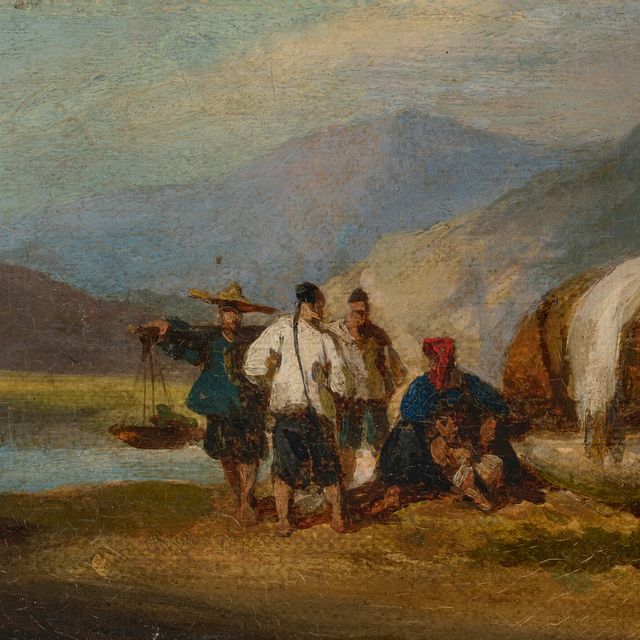 George Chinnery — Лодочники Танка и продавец на побережье в Макао