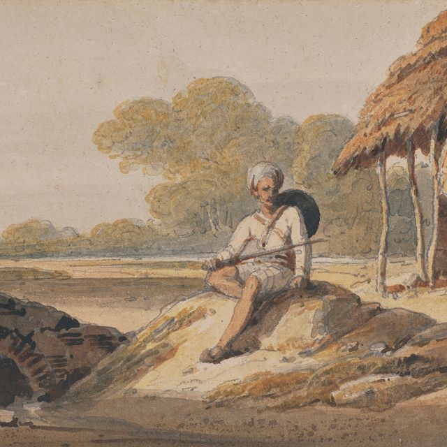 George Chinnery — Бенгальский пейзаж с солдатом и отдаленным храмом