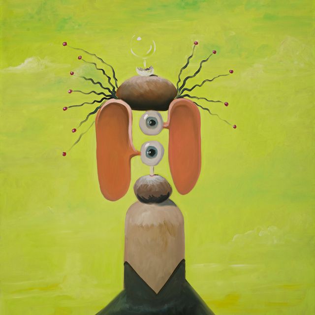 George Condo — Лицевая композиция на фоне зеленого неба