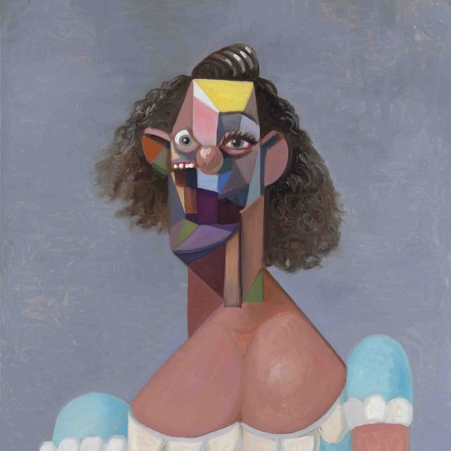George Condo — Молодая девушка в голубом платье
