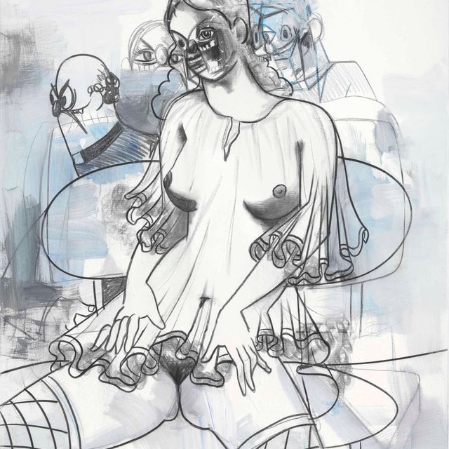 George Condo — Священник и женская фигура в кресле