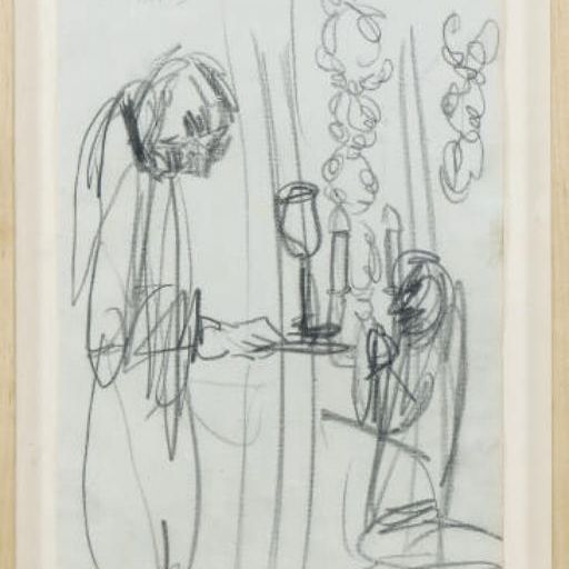 George Condo — Без названия (рисунок с сосудом); и два сопутствующих рисунка