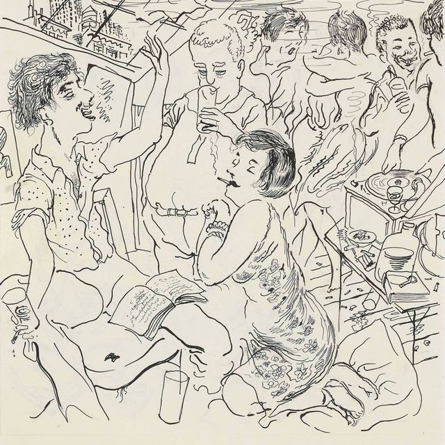 George Grosz — Могильная плита в Гринвич-Виллидж ( справа ); Сцена драки, изображающая неудачную забастовку рабочих ( слева )
