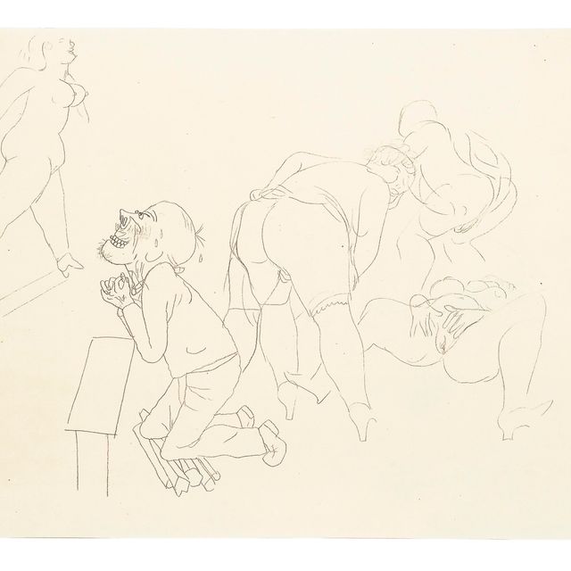 George Grosz — Эротическая сцена с участием мужчины и четырех женщин