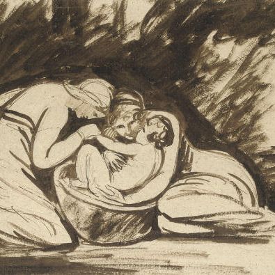 George Romney — Младенец Шекспир, вскормленный Трагедией и комедией