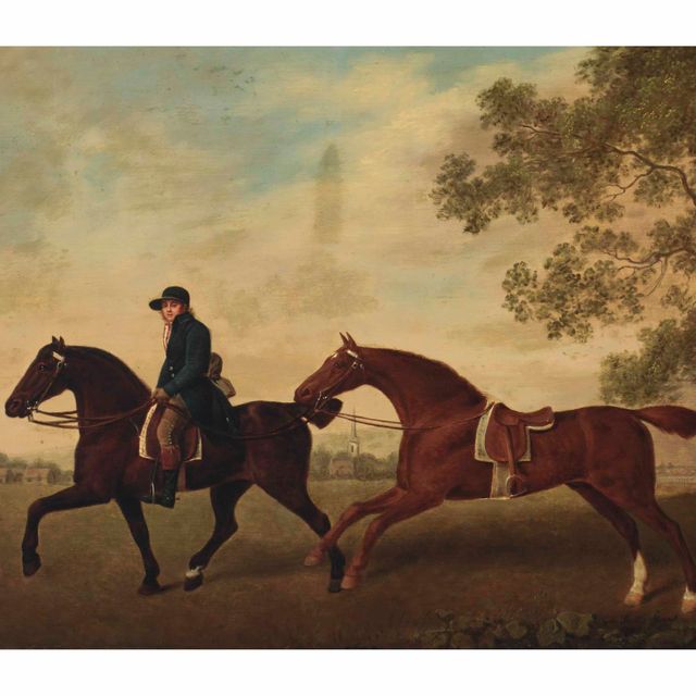 George Stubbs — Две оседланные лошади, на одной из которых сидел конюх