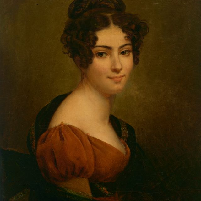 Gérard — Портрет графини Жюли Гюго, урожденной Монферье (1797-1865), длиной до груди, в коричневом платье с черной шалью