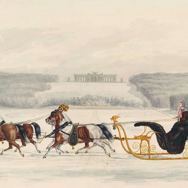 German School — Императрица Елизавета Австрийская (1837-1898) катается в запряженных лошадьми санях по Шенбрунну со спутницей