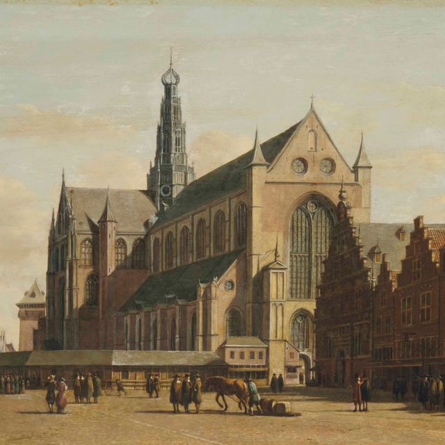 Gerrit Adriaensz Berckheyde — Гроте-Маркт, Харлем, обращенный на юго-восток, с церковью Святого Бавона