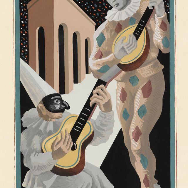 Gino Severini — Лотерея из двух опер: а) концертная фирма G. Северини (в бассо-а-дестра), картина, 46x32,4 см, написанная в 1930 году Жанной Сауде в исполнении Фредерика Этчелса и Хью Макдональдса, Лондон б) Смерть природы в сравнении с фирмой Дж. Северини (в стиле бассо-а-дестра), 46x32 см,4 Эскиза 1930 года Жанны Сауде в исполнении Фредерика Этчелла и Хью Макдональдса, Лондон (2)