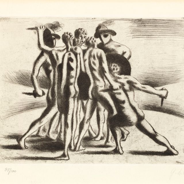 Giorgio de Chirico — "Битва гладиаторов" из романа Жана Кокто "Мирская тайна"