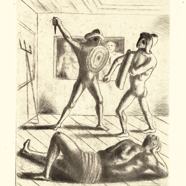 Giorgio de Chirico — Школа гладиаторов I, из романа Жана Кокто "Мирская тайна"