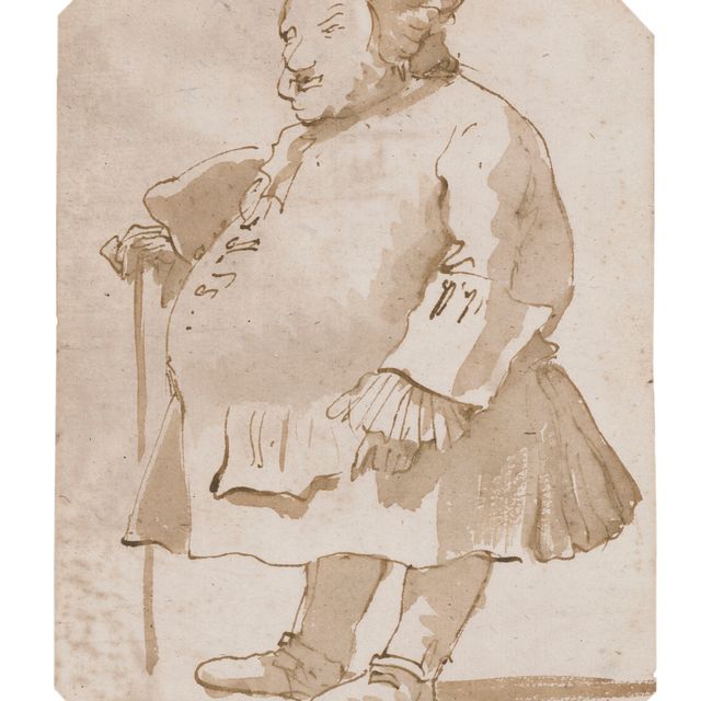 Giovanni Battista Tiepolo — Карикатура на джентльмена, идущего слева и держащего в руке трость