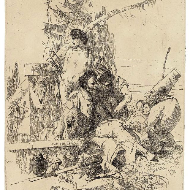 Giovanni Battista Tiepolo — Панчинелло беседует с двумя фокусниками, от: Скерци (де Весме 21; Рицци 12)