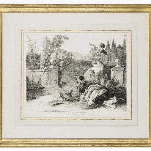 Giovanni Battista Tiepolo — Армида и Ринальдо сидят в саду, а над ними появляется Купидон