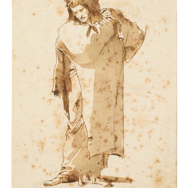 Giovanni Battista Tiepolo — Мужчина смотрит вниз, налево, прижав руки к плечам