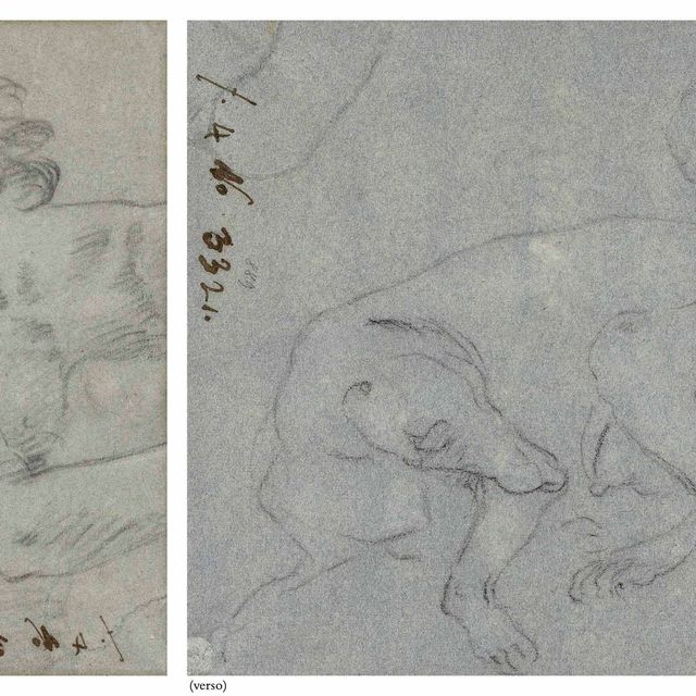 Giovanni Battista Tiepolo — Этюд ангела, держащего кувшин, длиной в три четверти (справа ); Этюд собаки ( сзади )