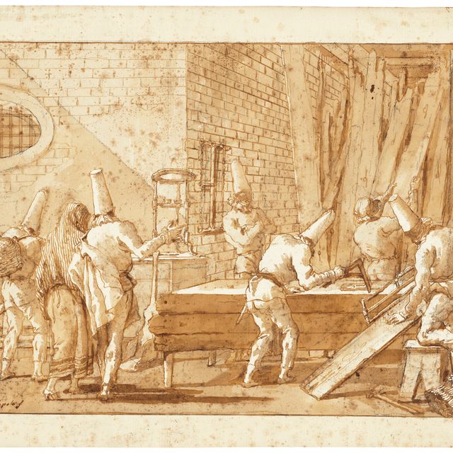 Giovanni Domenico Tiepolo — Пуншинелло в столярной мастерской