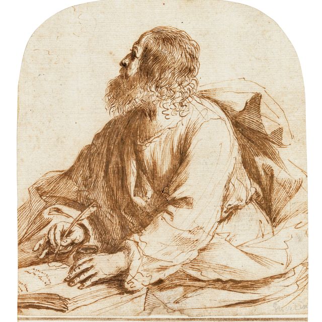 Giovanni Francesco Barbieri — Евангелист, сидящий за столом и отрывающийся от своих записей