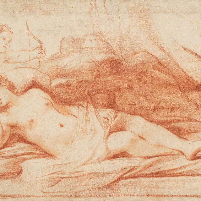 Giovanni Francesco Barbieri — Лежащая Венера с Купидоном и сатиром