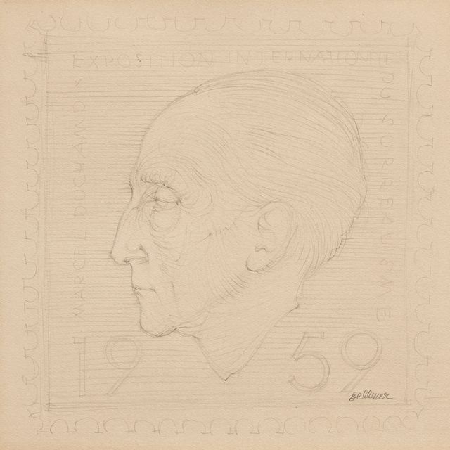 Hans Bellmer — Портрет Марселя Дюшана, проект для выставки "Эрос", 1959