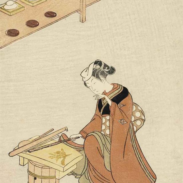 Harunobu Suzuki — Приготовление каши из семи трав (назуна) на Новый год, ок. 1766-67