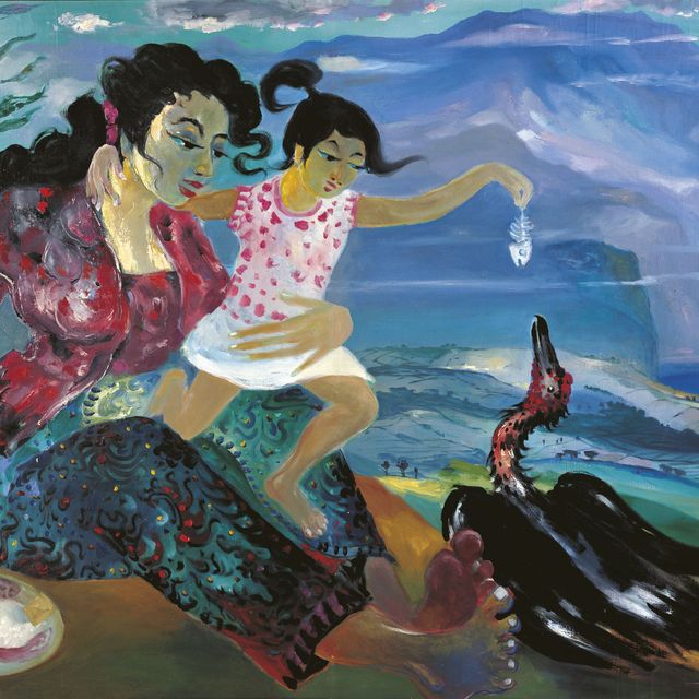 Hendra Gunawan — Мать и дитя кормят птицу рыбьей костью