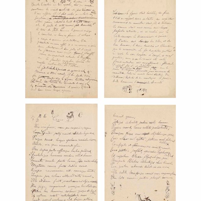 Henri de Toulouse-Lautrec — Рукопись с автографом на французском и латыни, состоящая из 2 листов с обратной стороны и эскизами
