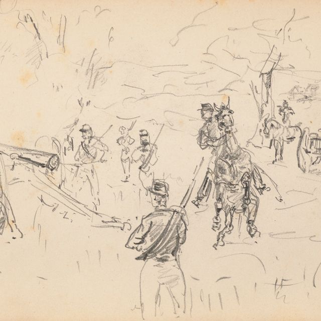 Henri de Toulouse-Lautrec — Военный маневр ( спереди ); Кавалеры и разнообразные этюды ( сзади )