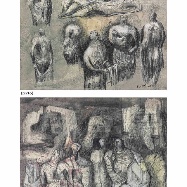 Henry Moore — Проработка фигур (recto); Фигуры с архитектурой (verso)