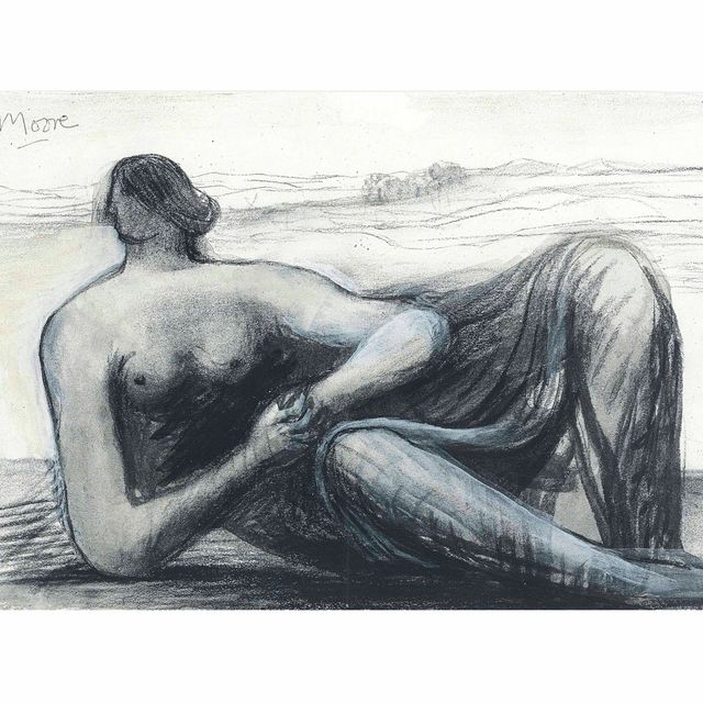 Henry Moore — Задрапированная лежащая фигура на фоне пейзажа