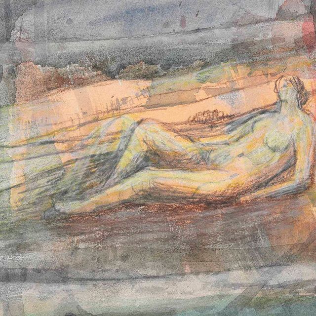 Henry Moore — Лежащая обнаженная на фоне пейзажа
