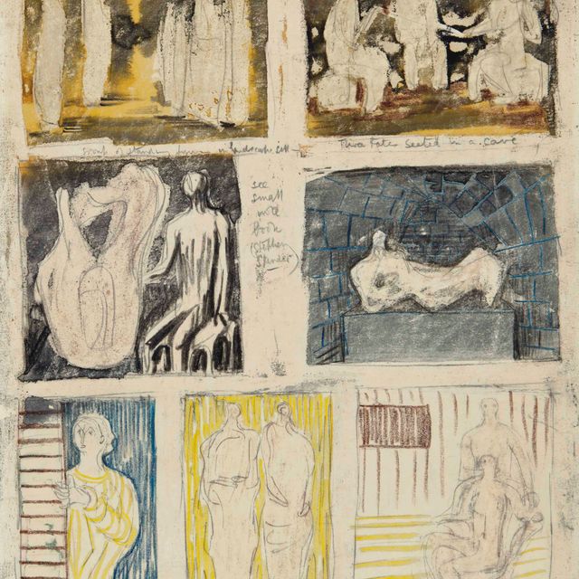 Henry Moore — Декорации для скульптур или групп фигур ( лицевая сторона ); Без названия ( оборотная сторона )