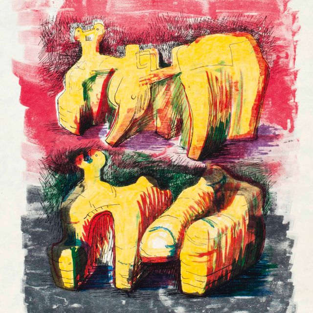 Henry Moore — Две лежащие фигуры в желтом и красном