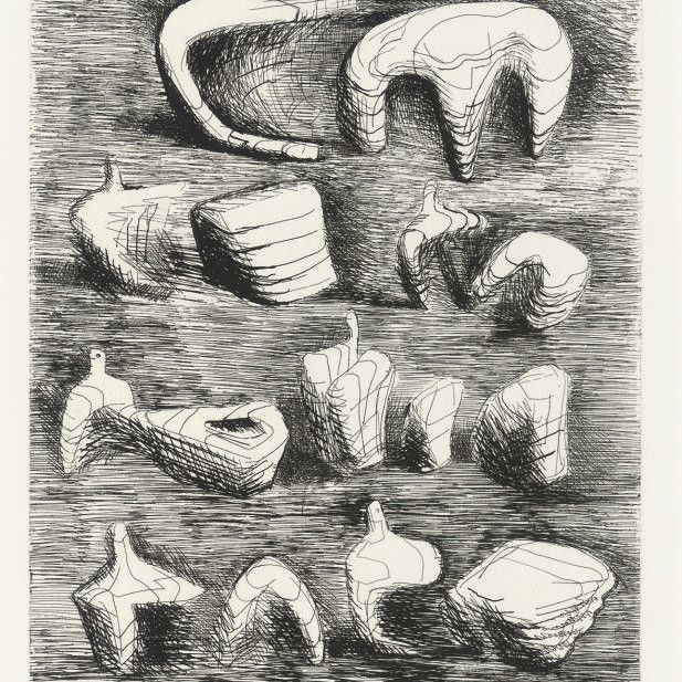 Henry Moore — Этюды для скульптуры Двух- и трехкомпонентных лежащих фигур (Cramer 95)