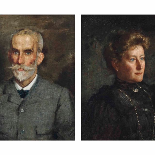 Henry Scott Tuke — Портрет мистера Уильяма Монтгомери, во весь рост, в сером пиджаке и черном галстуке; и портрет его жены, миссис Уильям Монтгомери, во весь рост, в черном