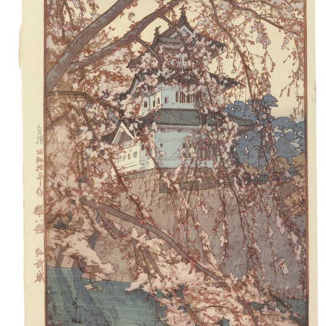 Hiroshi Yoshida — Замок Хиросакидзе/Hirosaki Castle, из серии "Сакура хатидай" ("Восемь видов цветущей сакуры"), 1935, Сэкисидзан (Шичжуншань), 1940, Сошу (Сучжоу), 1940