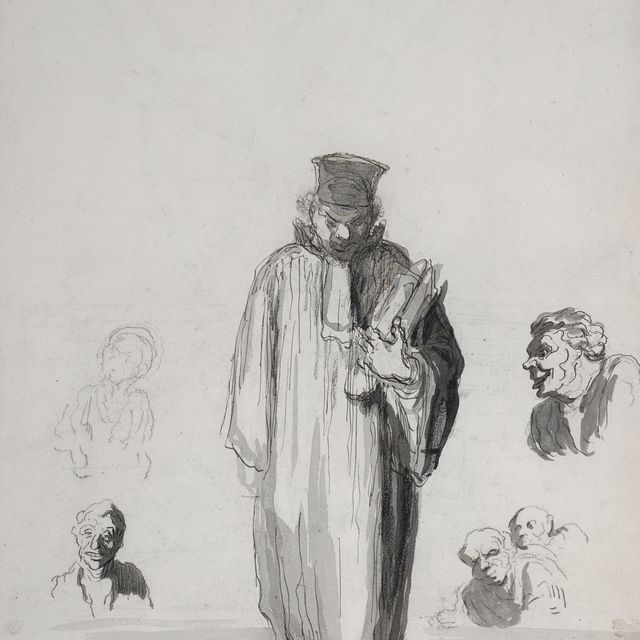 Honoré Daumier — Судебный процесс (для выяснения отношений между двумя котами) ( справа ) ; Двое лиц без оплаты ( сзади )